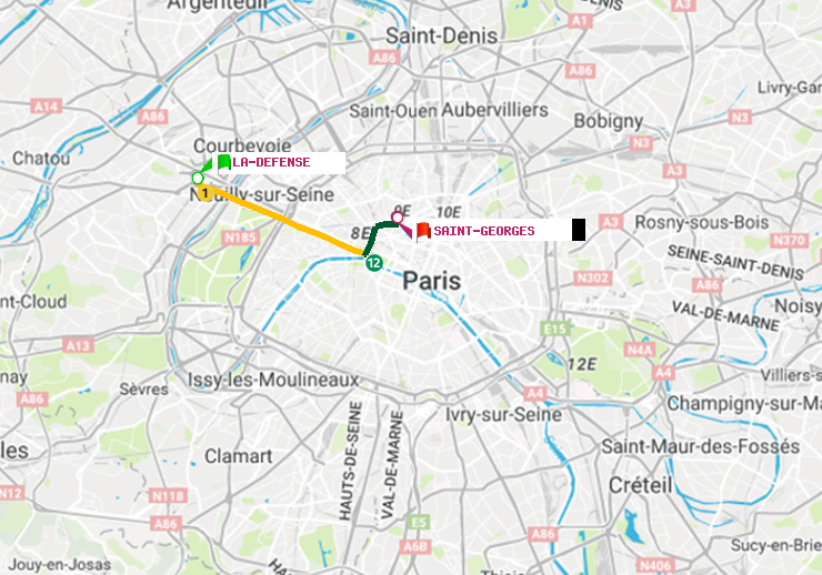 plan itinéraire ratp de La Défense (Grande Arche) à Saint-Georges