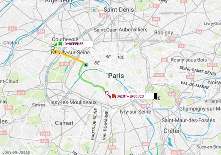 plan itinéraire ratp de La Défense (Grande Arche) à Saint-Jacques