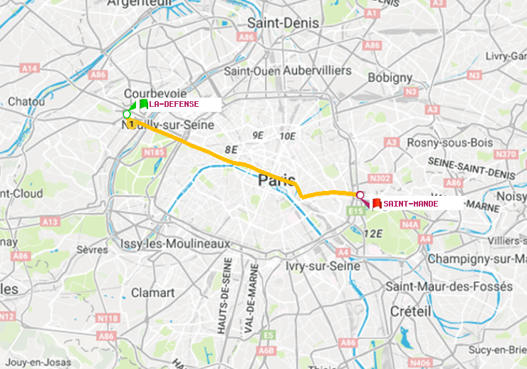 plan itinéraire ratp de La Défense (Grande Arche) à Saint-Mandé