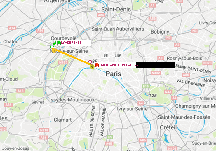 plan itinéraire ratp de La Défense (Grande Arche) à Saint-Philippe du Roule