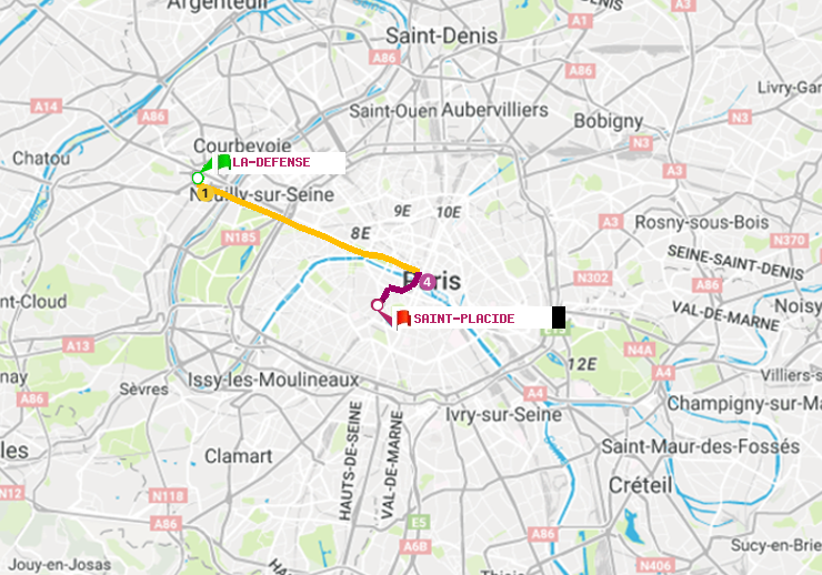 plan itinéraire ratp de La Défense (Grande Arche) à Saint-Placide