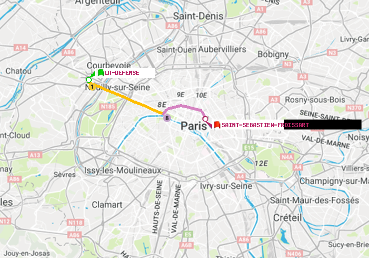 plan itinéraire ratp de La Défense (Grande Arche) à Saint-Sébastien-Froissart