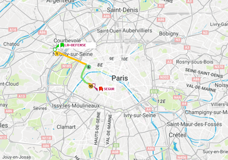plan itinéraire ratp de La Défense (Grande Arche) à Ségur