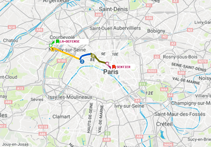 plan itinéraire ratp de La Défense (Grande Arche) à Sentier