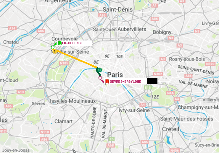 plan itinéraire ratp de La Défense (Grande Arche) à Sèvres-Babylone