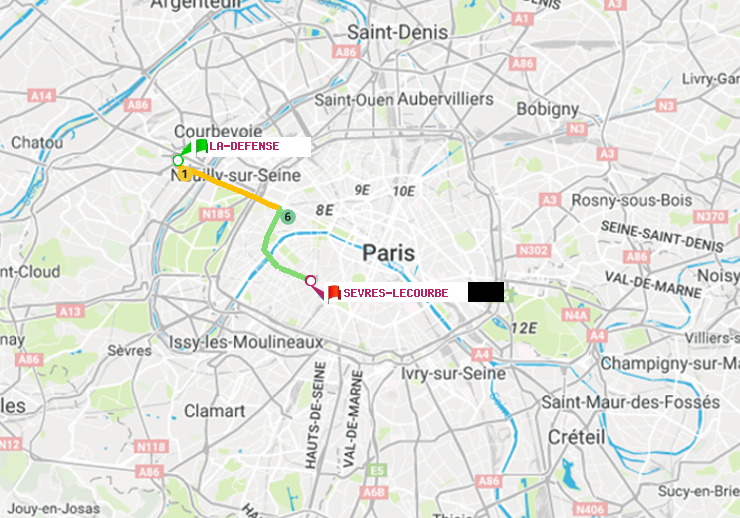 plan itinéraire ratp de La Défense (Grande Arche) à Sèvres-Lecourbe