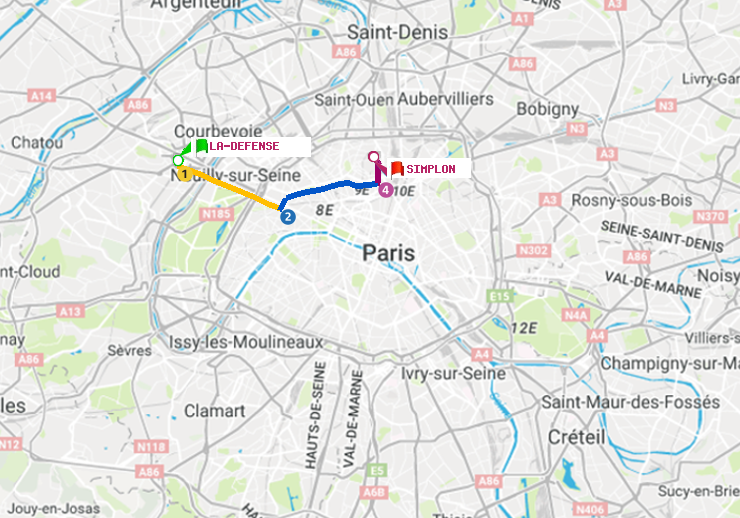 plan itinéraire ratp de La Défense (Grande Arche) à Simplon