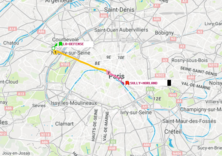 plan itinéraire ratp de La Défense (Grande Arche) à Sully-Morland