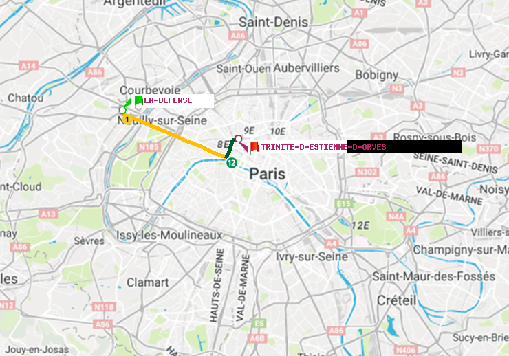 plan itinéraire ratp de La Défense (Grande Arche) à Trinité-d