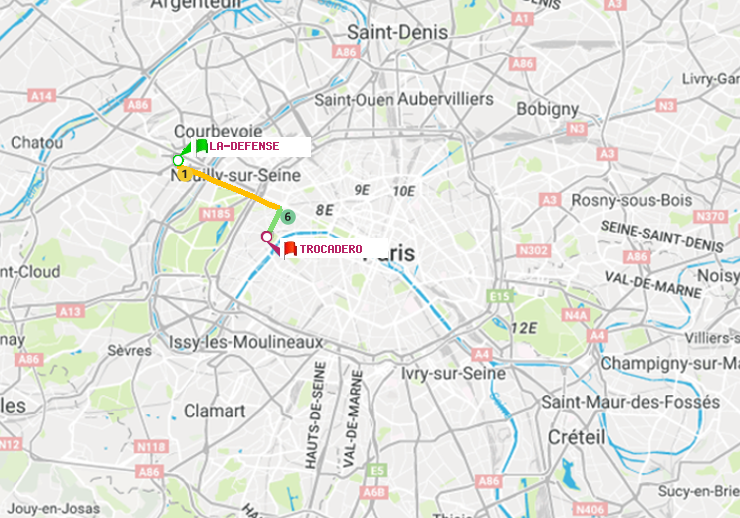 plan itinéraire ratp de La Défense (Grande Arche) à Trocadéro