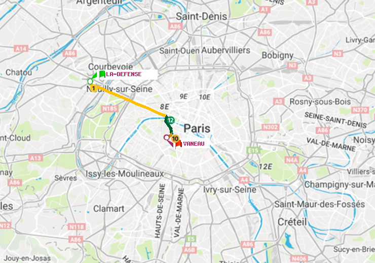 plan itinéraire ratp de La Défense (Grande Arche) à Vaneau