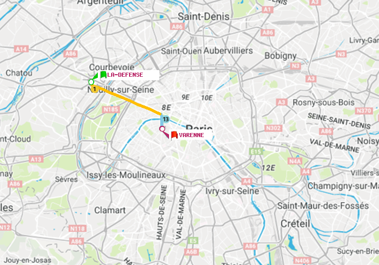 plan itinéraire ratp de La Défense (Grande Arche) à Varenne