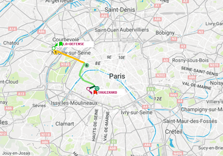 plan itinéraire ratp de La Défense (Grande Arche) à Vaugirard (Adolphe Chérioux)