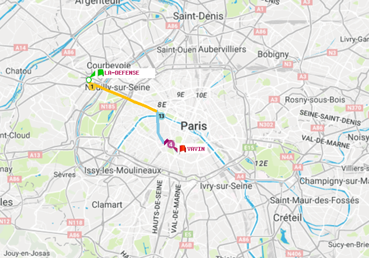 plan itinéraire ratp de La Défense (Grande Arche) à Vavin