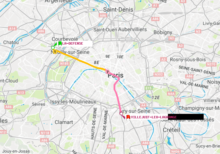 plan itinéraire ratp de La Défense (Grande Arche) à Villejuif-Léo Lagrange