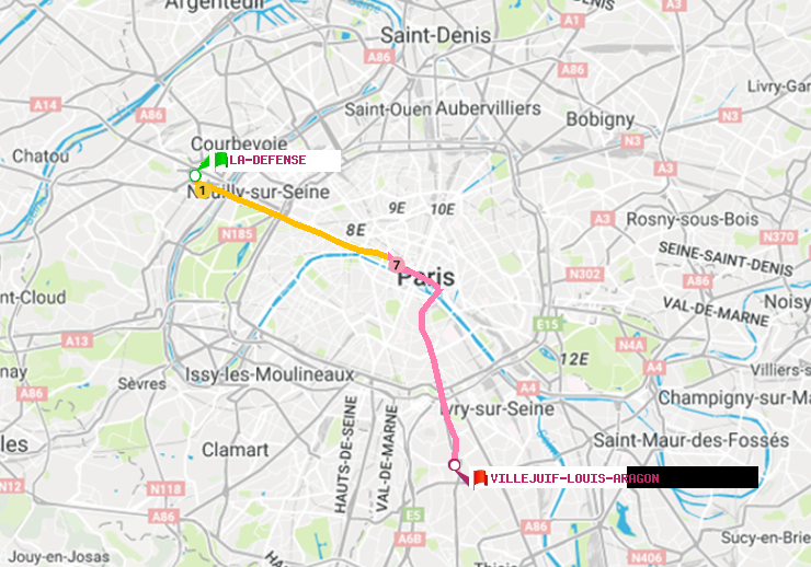 plan itinéraire ratp de La Défense (Grande Arche) à Villejuif-Louis Aragon