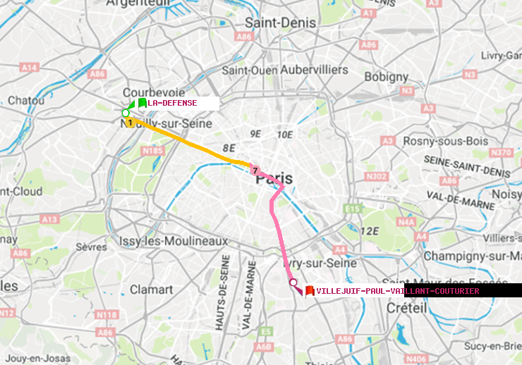 plan itinéraire ratp de La Défense (Grande Arche) à Villejuif-Paul Vaillant Couturier (Hôpital Paul Brousse)