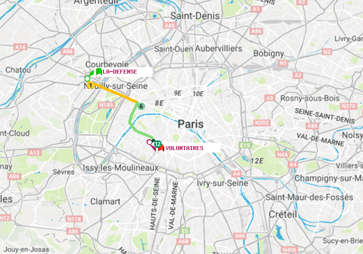 plan itinéraire ratp de La Défense (Grande Arche) à Volontaires