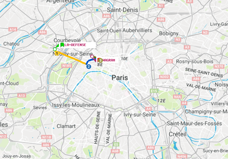 plan itinéraire ratp de La Défense (Grande Arche) à Wagram