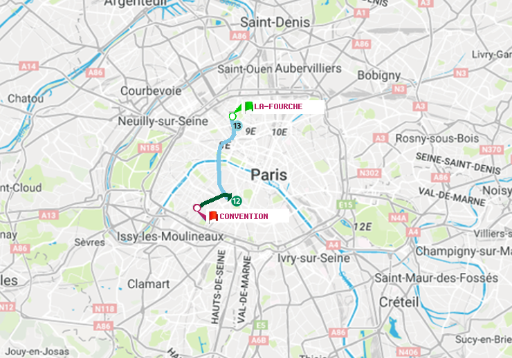 plan itinéraire ratp de La Fourche à Convention