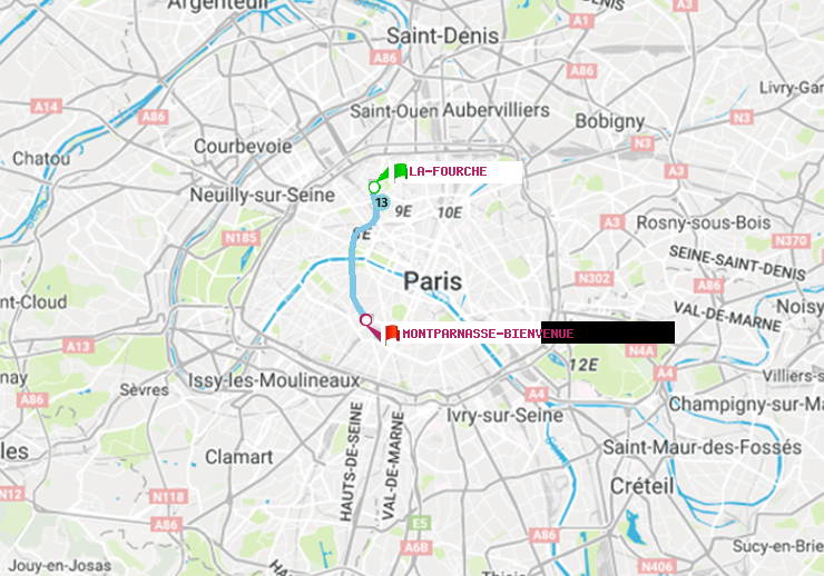 plan itinéraire ratp de La Fourche à Montparnasse-Bienvenue
