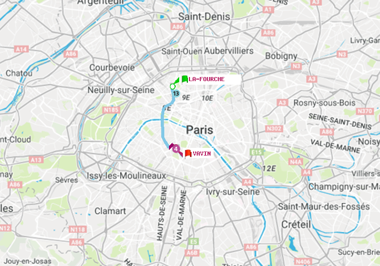 plan itinéraire ratp de La Fourche à Vavin