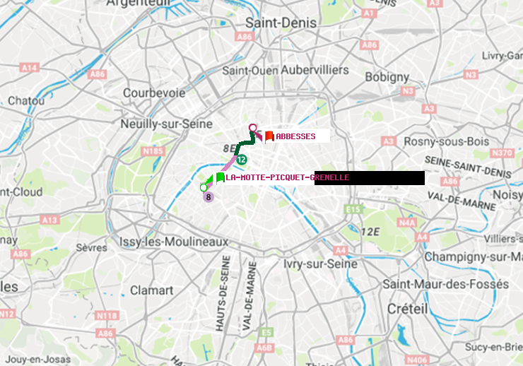 plan itinéraire ratp de La Motte-Picquet-Grenelle à Abbesses
