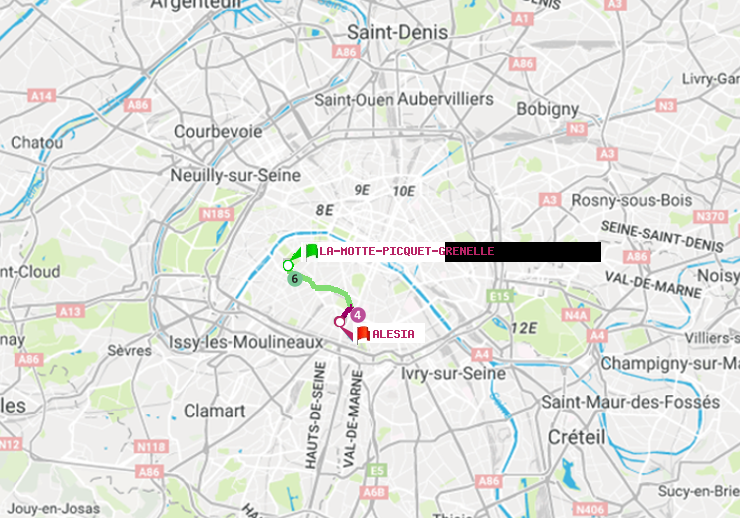 plan itinéraire ratp de La Motte-Picquet-Grenelle à Alésia