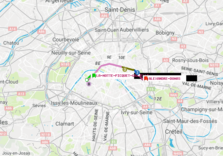 plan itinéraire ratp de La Motte-Picquet-Grenelle à Alexandre-Dumas