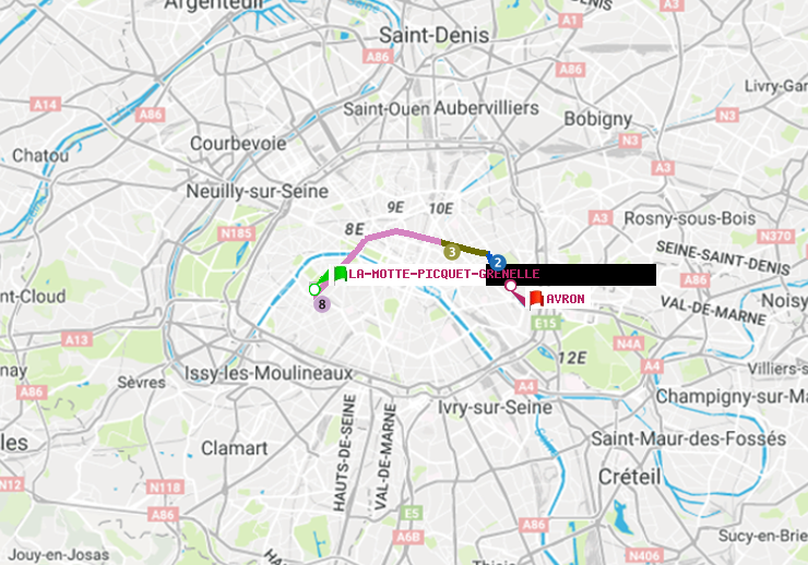 plan itinéraire ratp de La Motte-Picquet-Grenelle à Avron