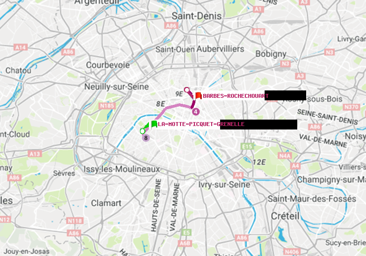 plan itinéraire ratp de La Motte-Picquet-Grenelle à Barbès-Rochechouart