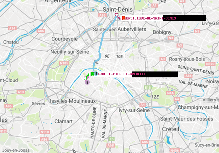plan itinéraire ratp de La Motte-Picquet-Grenelle à Basilique de Saint-Denis