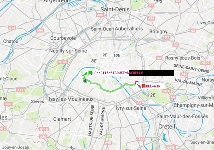 plan itinéraire ratp de La Motte-Picquet-Grenelle à Bel-Air