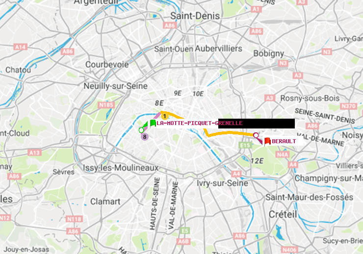 plan itinéraire ratp de La Motte-Picquet-Grenelle à Bérault