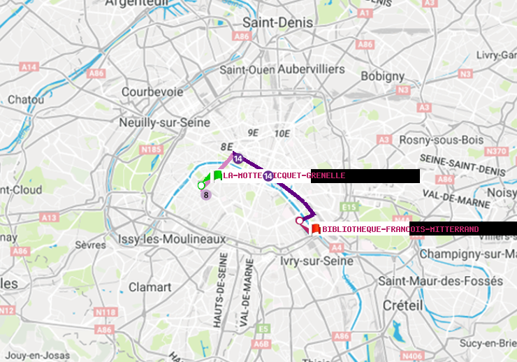 plan itinéraire ratp de La Motte-Picquet-Grenelle à Bibliotheque-Francois Mitterrand