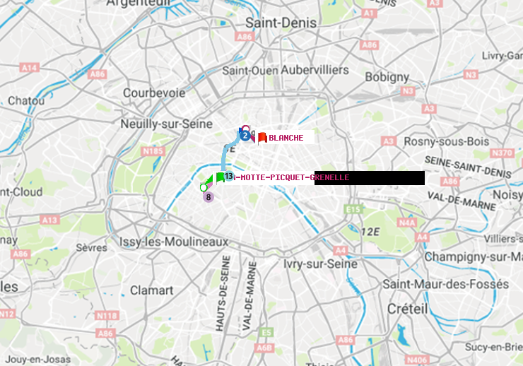 plan itinéraire ratp de La Motte-Picquet-Grenelle à Blanche