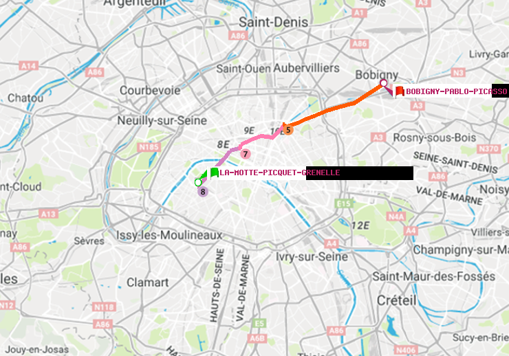 plan itinéraire ratp de La Motte-Picquet-Grenelle à Bobigny-Pablo-Picasso