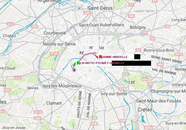 plan itinéraire ratp de La Motte-Picquet-Grenelle à Bonne Nouvelle