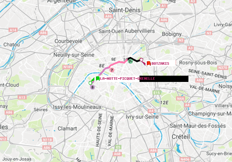 plan itinéraire ratp de La Motte-Picquet-Grenelle à Botzaris