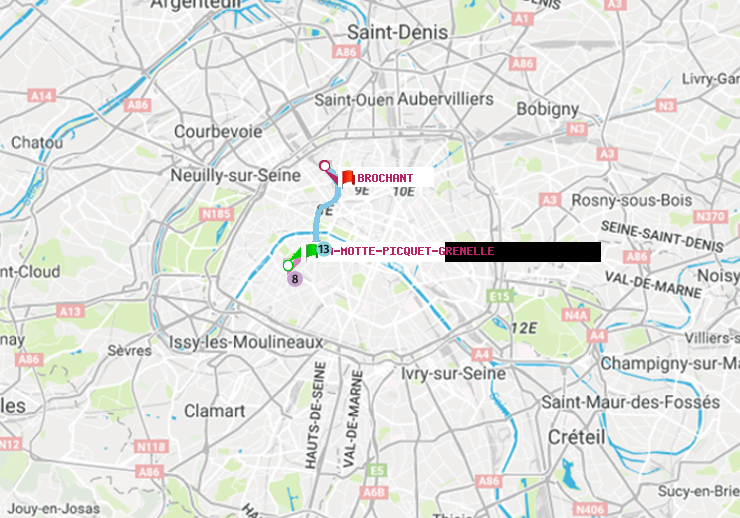 plan itinéraire ratp de La Motte-Picquet-Grenelle à Brochant