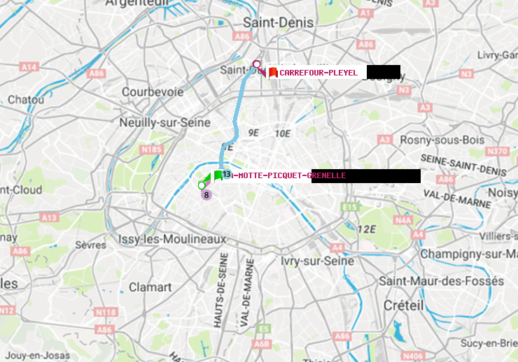 plan itinéraire ratp de La Motte-Picquet-Grenelle à Carrefour-Pleyel
