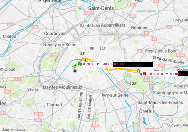 plan itinéraire ratp de La Motte-Picquet-Grenelle à Château de Vincennes