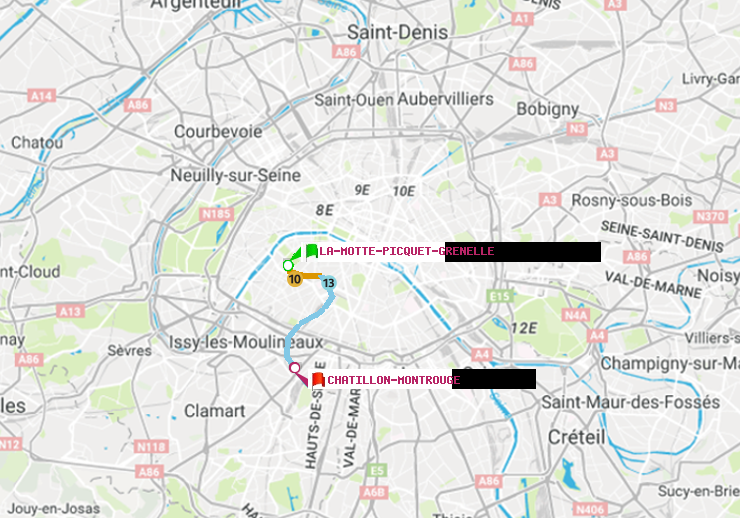 plan itinéraire ratp de La Motte-Picquet-Grenelle à Châtillon Montrouge