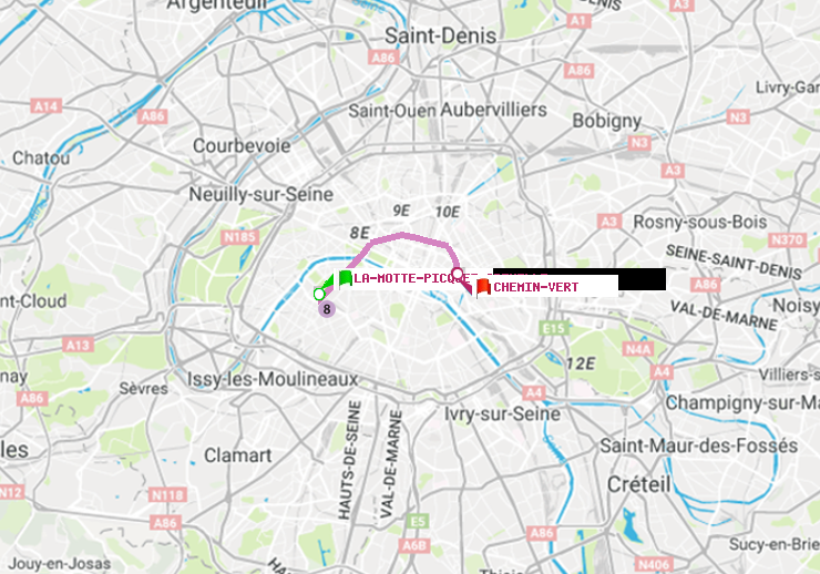 plan itinéraire ratp de La Motte-Picquet-Grenelle à Chemin Vert