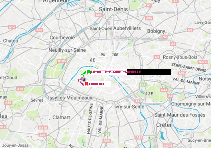 plan itinéraire ratp de La Motte-Picquet-Grenelle à Commerce