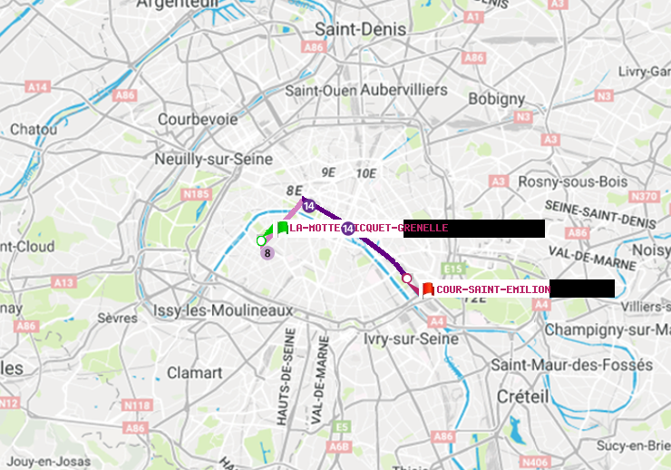 plan itinéraire ratp de La Motte-Picquet-Grenelle à Cour Saint-Emilion