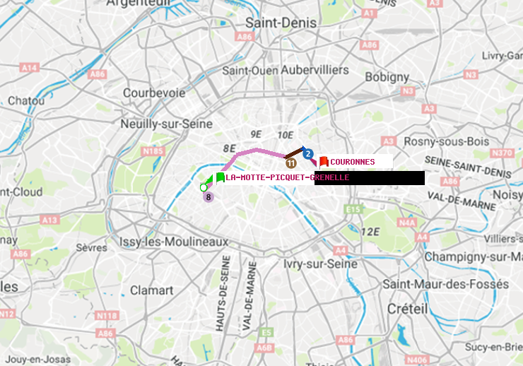 plan itinéraire ratp de La Motte-Picquet-Grenelle à Couronnes