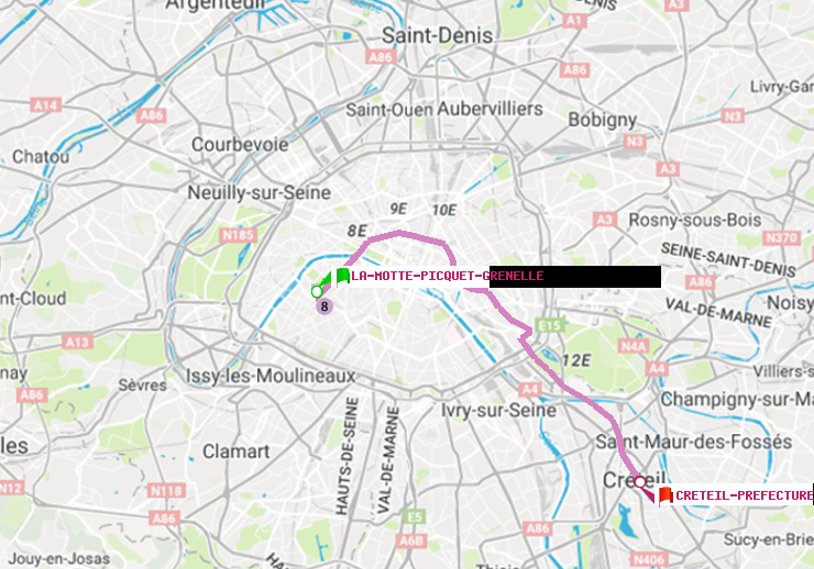 plan itinéraire ratp de La Motte-Picquet-Grenelle à Créteil-Préfecture (Hôtel de Ville)