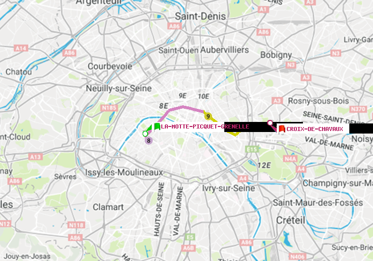 plan itinéraire ratp de La Motte-Picquet-Grenelle à Croix-de-Chavaux (Jacques Duclos)