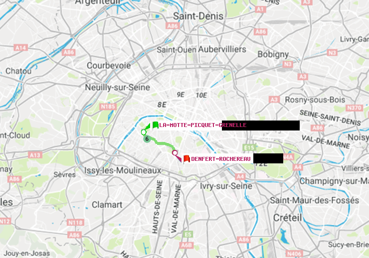 plan itinéraire ratp de La Motte-Picquet-Grenelle à Denfert-Rochereau